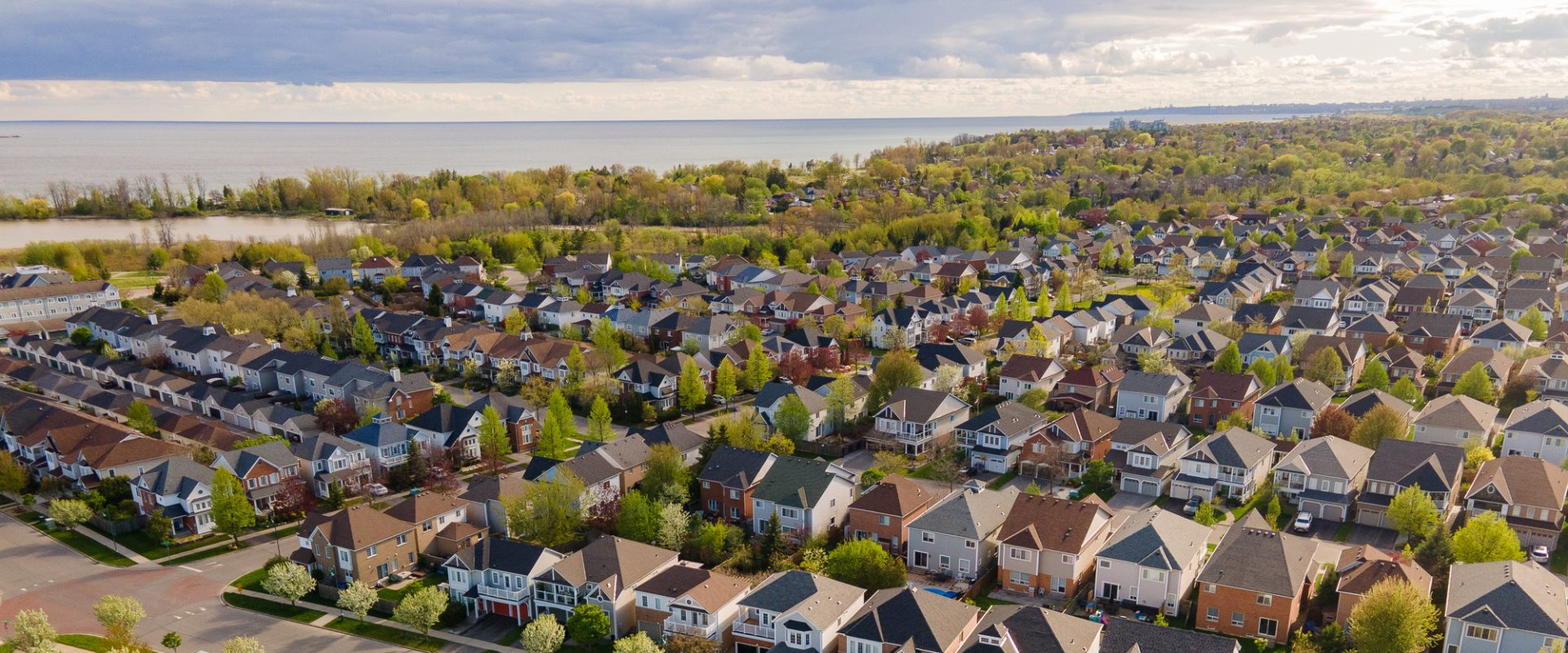 Aerial view of the Ajax Lakeside neighbourhood along the shore of Lake Ontario, where The Gordon Brothers live and work