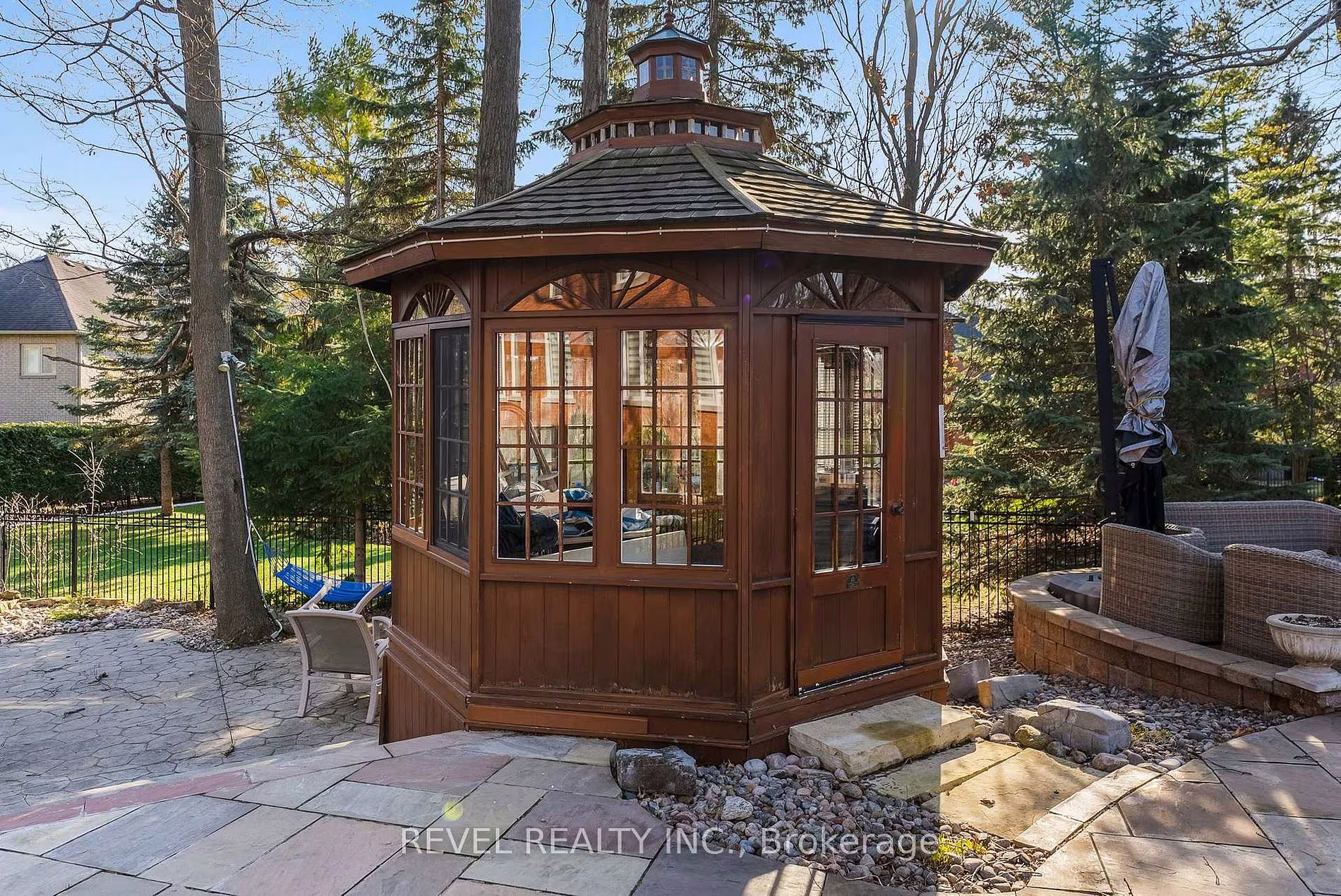 Covered gazebo in the backyard at 1486 Ashwood Gate, Pickering, listed by The Gordon Brothers Team, Revel Realty Inc., Brokerage