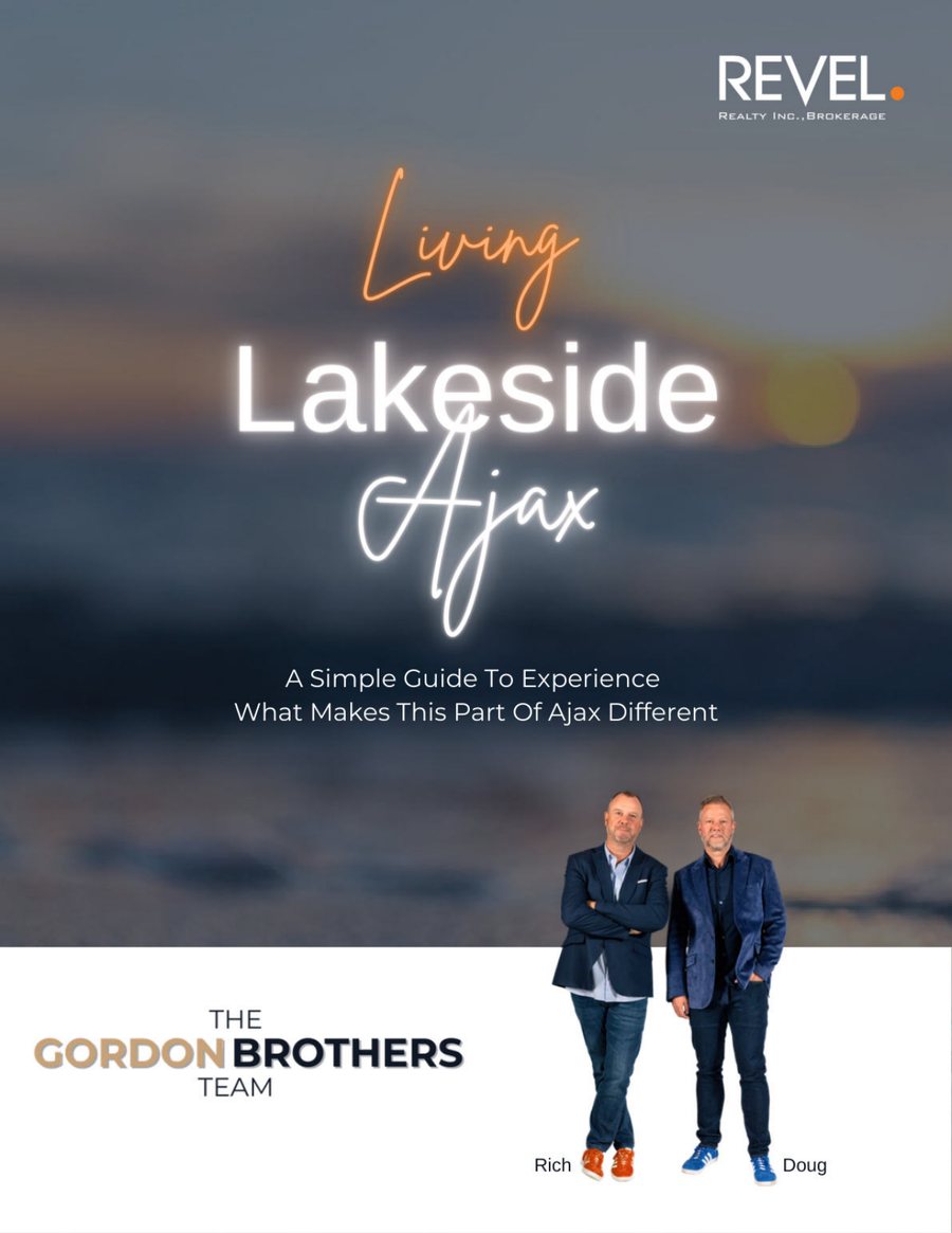 Cover of the Living Lakeside, Ajax neighbourhood guide from The Gordon Brothers Team